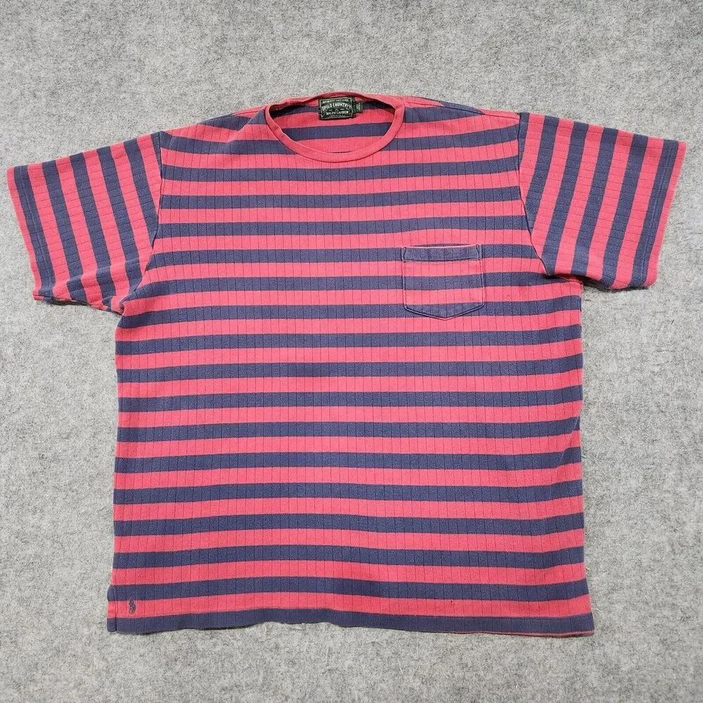 VTG Polo Country Ralph Lauren Mens XL 100% Cotton Stripe Knit T Shirt Sweater‎